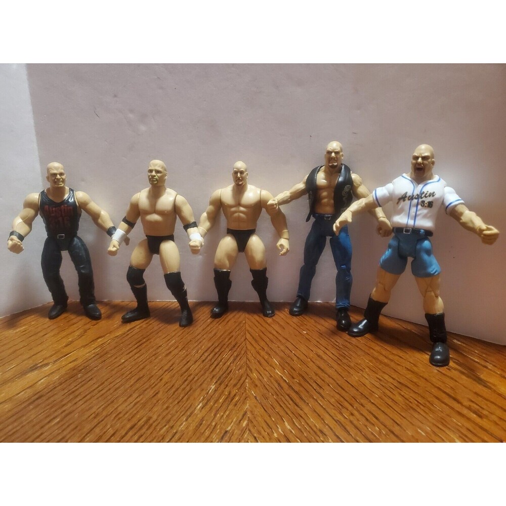 Rare Stone Cold Steve Austin- 5 Figures- Jakks Pacific 6" Wrestling Lot 1997-99